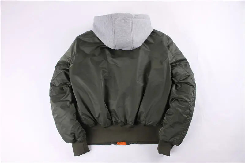 2025 Winter Oversized MA-1 with Hood Streetwear Hip Hop Army Military Coats Clothing Bomber Flight Air Force Pilot Jacket Men