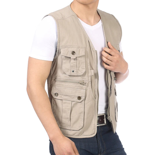 Chaleco con cuello en V y bolsillos multiusos para hombre, chalecos de ocio para hombre, chalecos de espiga, diseño informal, 4XL, primavera y otoño