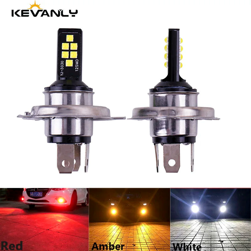 Feu LED H4 Hi/Lo 12V Antibrouillard Voiture — 12 SMD 3030 Ambre Rouge Blanc 2 Pièces
