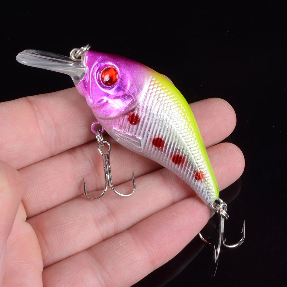 1 pièces 7.5 cm 10.2g dur VIB leurres pêche méné appât triple crochets coulant manivelle Wobblers matériel de pêche 3DEyes