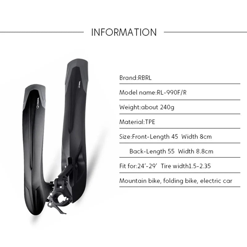 RBRL 24 26 27.5 29 inch MTB Mudguard Bicycle Mudguard MTB Front Rear Fender Quick Release Cycling Mudguard MTB Accessories