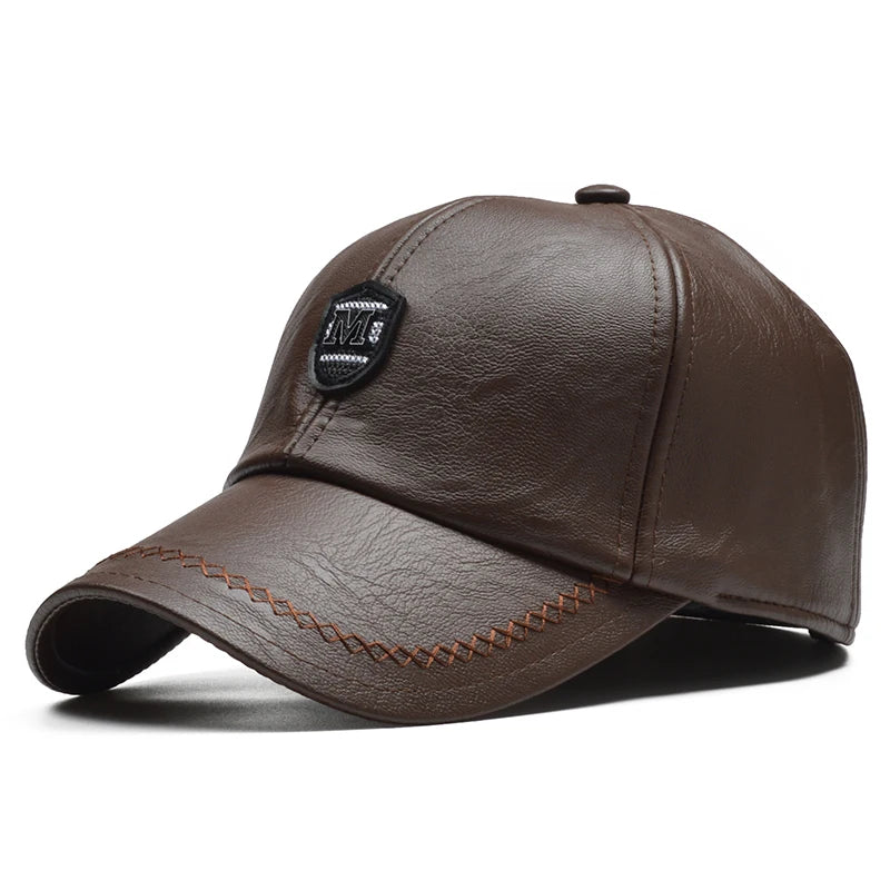 Casquette de baseball en cuir PU d'hiver pour hommes — oreillettes, snapback réglable