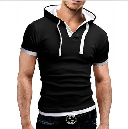T-shirt homme 2026 été slim fitness — capuche, manches courtes, sportswear, 3XL
