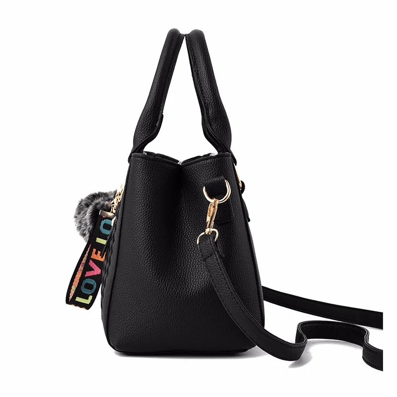 Bolsos de mensajero bordados para mujer, bolsos de cuero, bolsos de mano para mujer, bolso de mano con bola de pelo