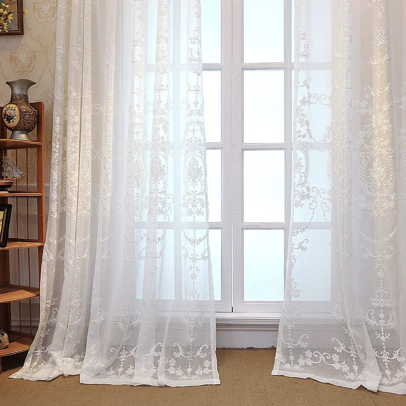 Rideaux Voilages Blancs Brodés Personnalisés en Tulle Transparent pour Chambre et Salon