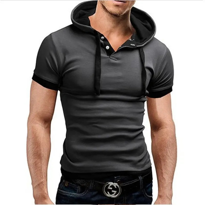 T-shirt homme 2026 été slim fitness — capuche, manches courtes, sportswear, 3XL