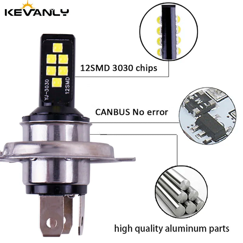 Feu LED H4 Hi/Lo 12V Antibrouillard Voiture — 12 SMD 3030 Ambre Rouge Blanc 2 Pièces