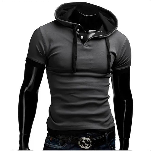 T-shirt homme 2026 été slim fitness — capuche, manches courtes, sportswear, 3XL