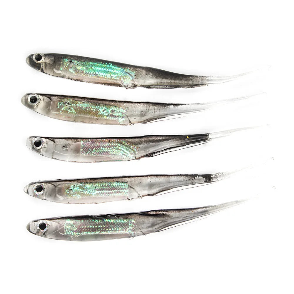 5pcs/lot Soft Fishing Lure 7CM 7.5CM 1.7G 2.3G 2.7G T Tail Fish Rainbow Color Glitter Swing Fishing Spinner Bait
