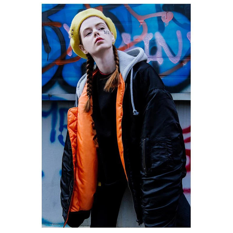 2025 Winter Oversized MA-1 with Hood Streetwear Hip Hop Army Military Coats Clothing Bomber Flight Air Force Pilot Jacket Men