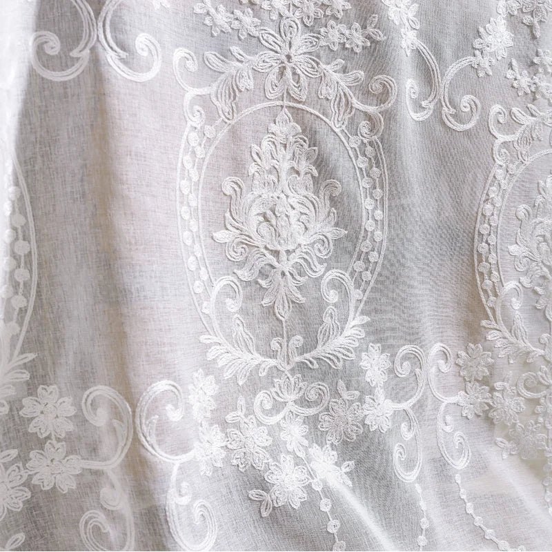 Rideaux Voilages Blancs Brodés Personnalisés en Tulle Transparent pour Chambre et Salon