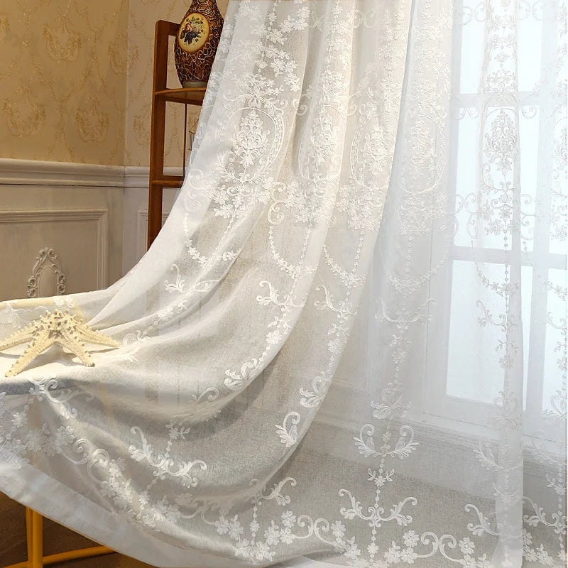 Rideaux Voilages Blancs Brodés Personnalisés en Tulle Transparent pour Chambre et Salon