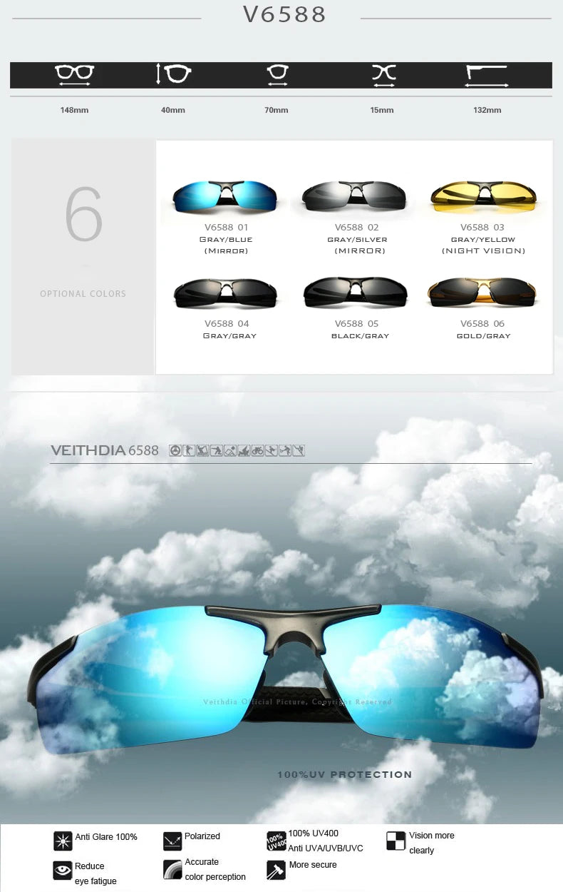 Lunettes de soleil homme aluminium magnésium polarisées UV400 — revêtement miroir, extérieur