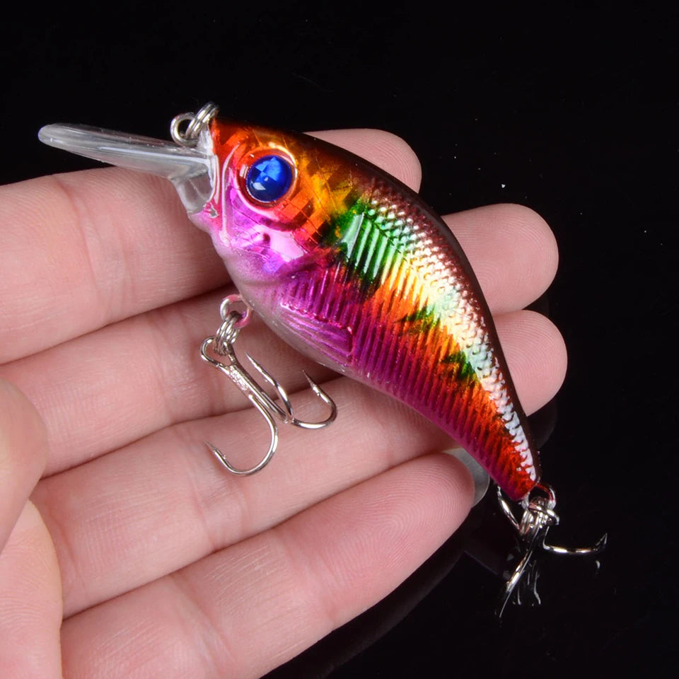 1 pièces 7.5 cm 10.2g dur VIB leurres pêche méné appât triple crochets coulant manivelle Wobblers matériel de pêche 3DEyes