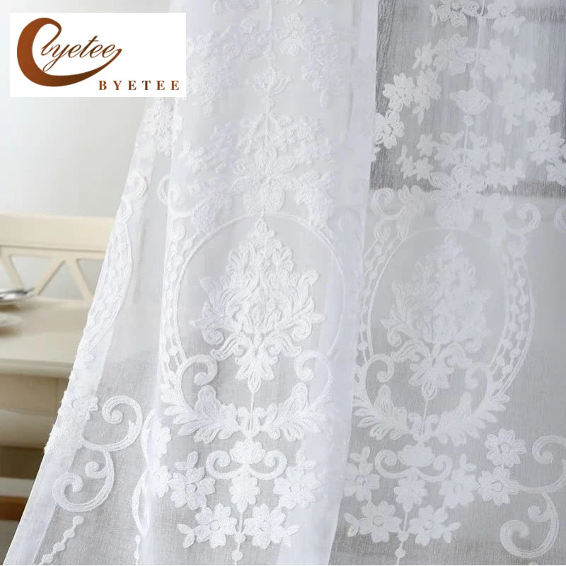 Rideaux Voilages Blancs Brodés Personnalisés en Tulle Transparent pour Chambre et Salon
