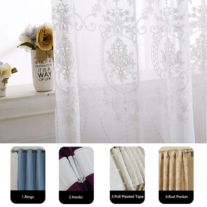 Rideaux Voilages Blancs Brodés Personnalisés en Tulle Transparent pour Chambre et Salon