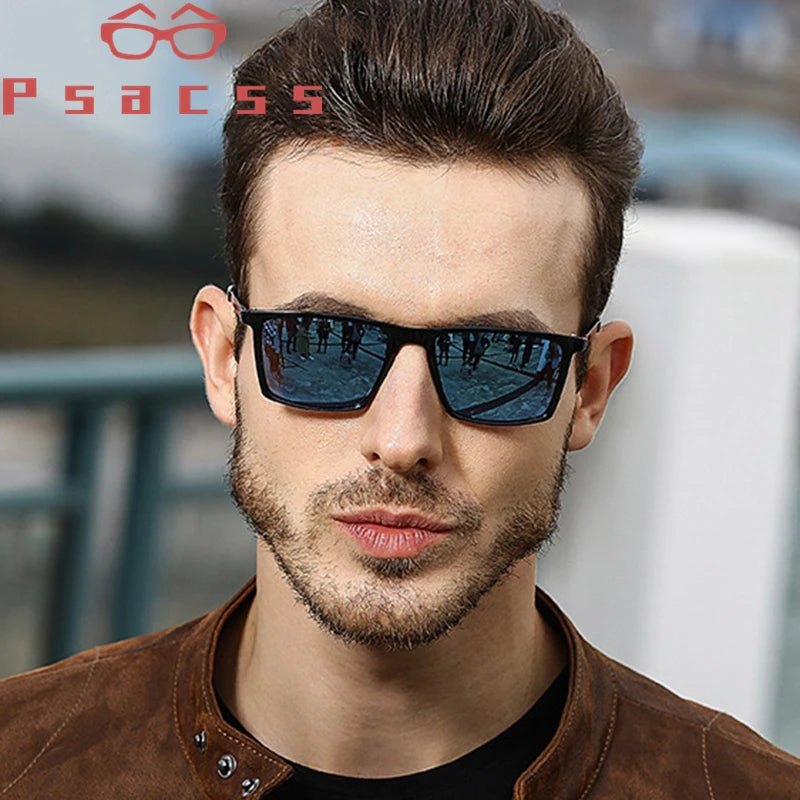 Psacss Men's Polarized Square Sunglasses, Driving Sun Glasses, Premium, Retro, UV400
