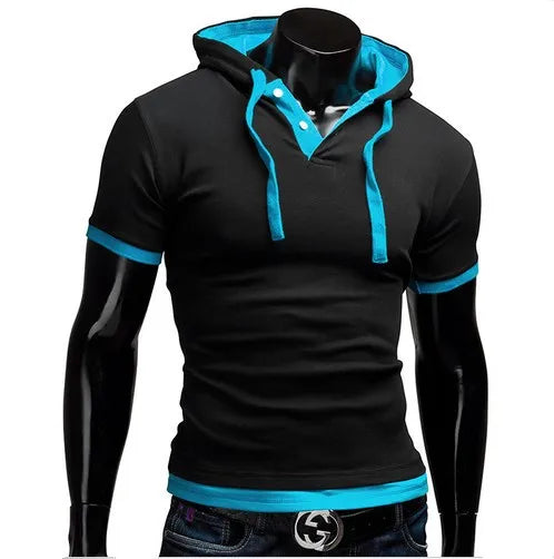 T-shirt homme 2026 été slim fitness — capuche, manches courtes, sportswear, 3XL