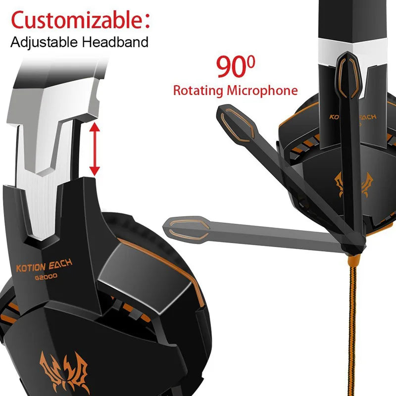 Casque gaming stéréo basse profonde avec microphone — éclairage LED, compatible PS4, ordinateur portable, PC