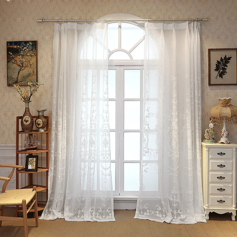 Rideaux Voilages Blancs Brodés Personnalisés en Tulle Transparent pour Chambre et Salon