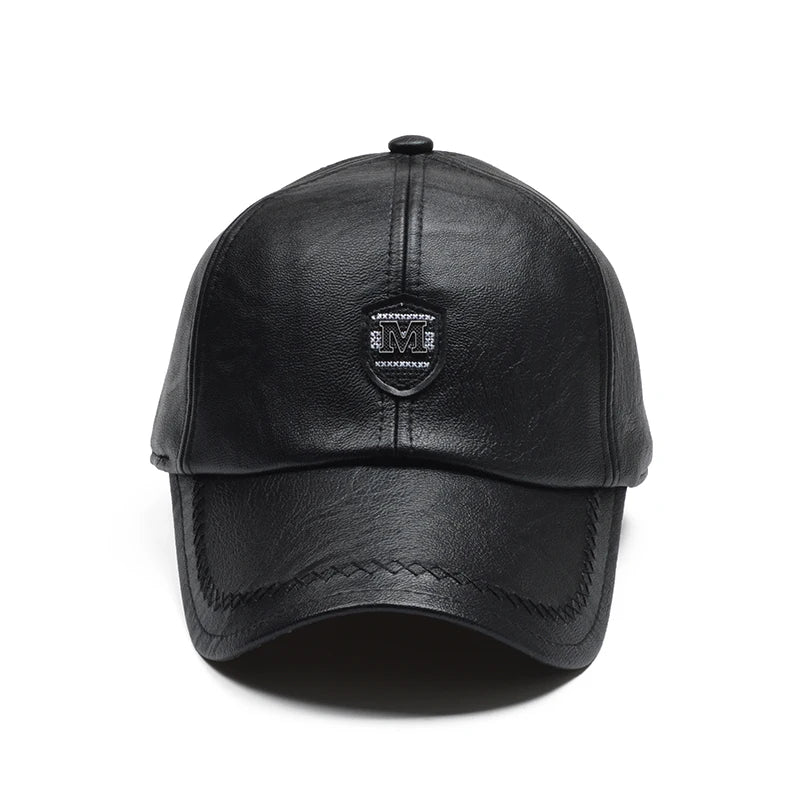 Casquette de baseball en cuir PU d'hiver pour hommes — oreillettes, snapback réglable