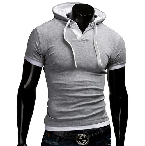 T-shirt homme 2026 été slim fitness — capuche, manches courtes, sportswear, 3XL