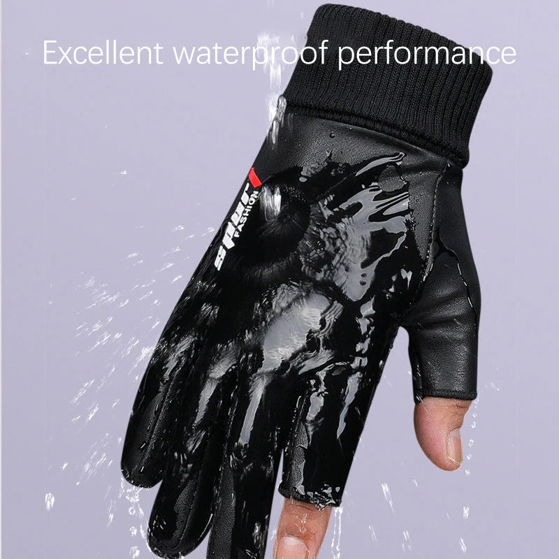 Gants pour hommes automne cyclisme hiver deux doigts velours chaud antidérapant mâle imperméable sport écran tactile randonnée gants de pêche