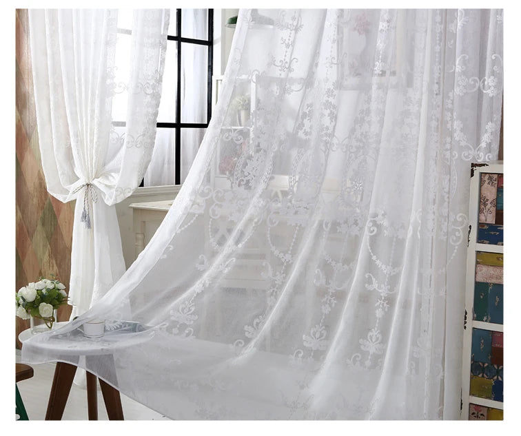 Rideaux Voilages Blancs Brodés Personnalisés en Tulle Transparent pour Chambre et Salon