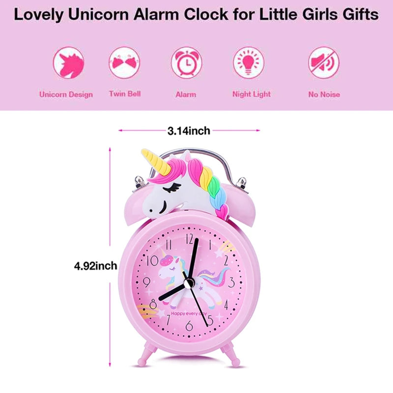 Unicornio para despertador infantil, despertador luminoso, reloj de doble campana con retroiluminación, despertador, bonito reloj de escritorio, decoración del hogar, despertador, radio despertador, regalos para niños