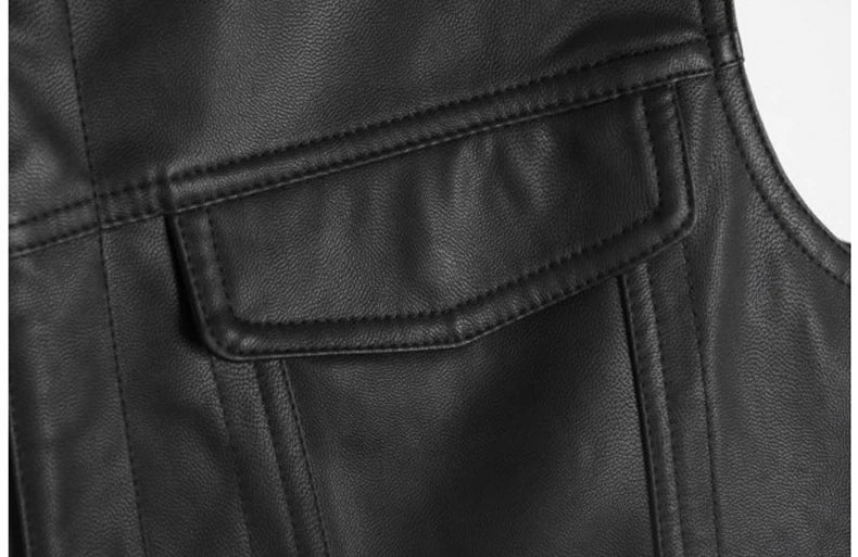 Gilet moto en cuir pour homme — punk, noir, printemps, veste biker