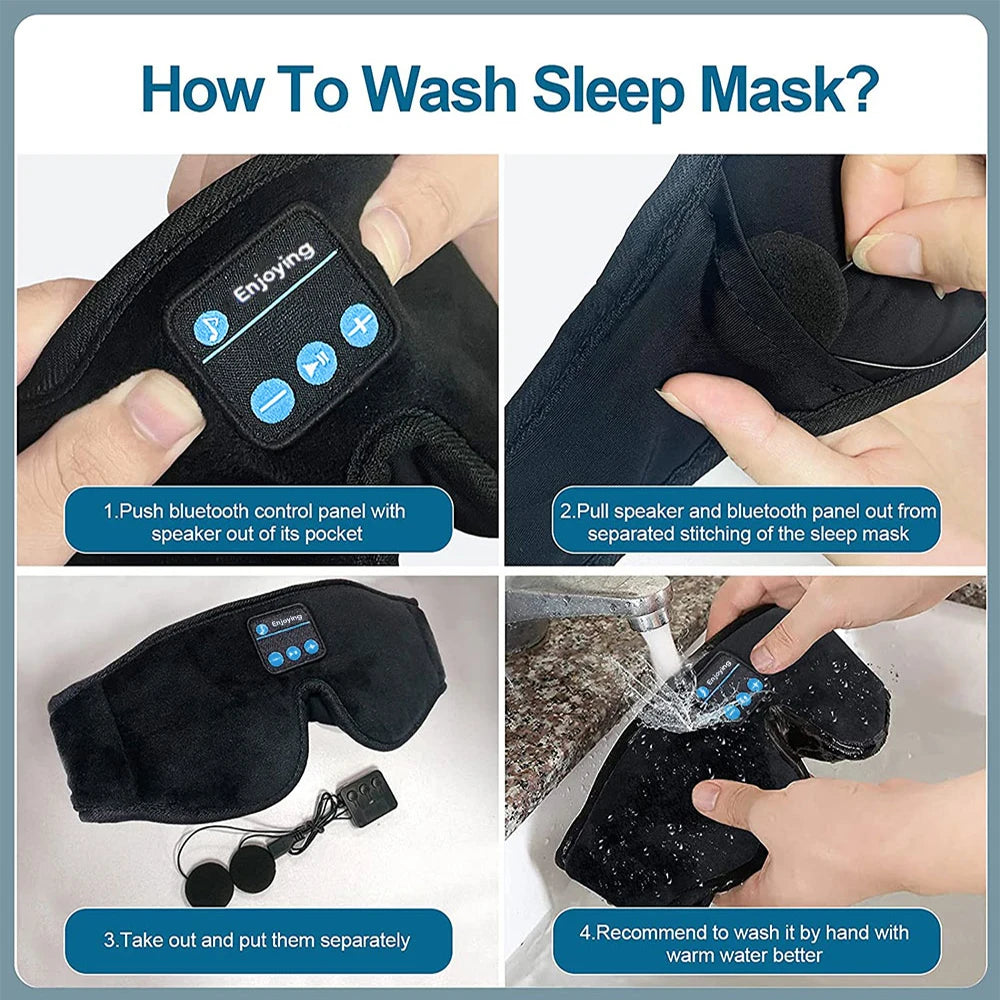 3D Bluetooth Sleep Headphones with Built-in HD Speaker, Eye Mask, Music Playback, Sleep Headset