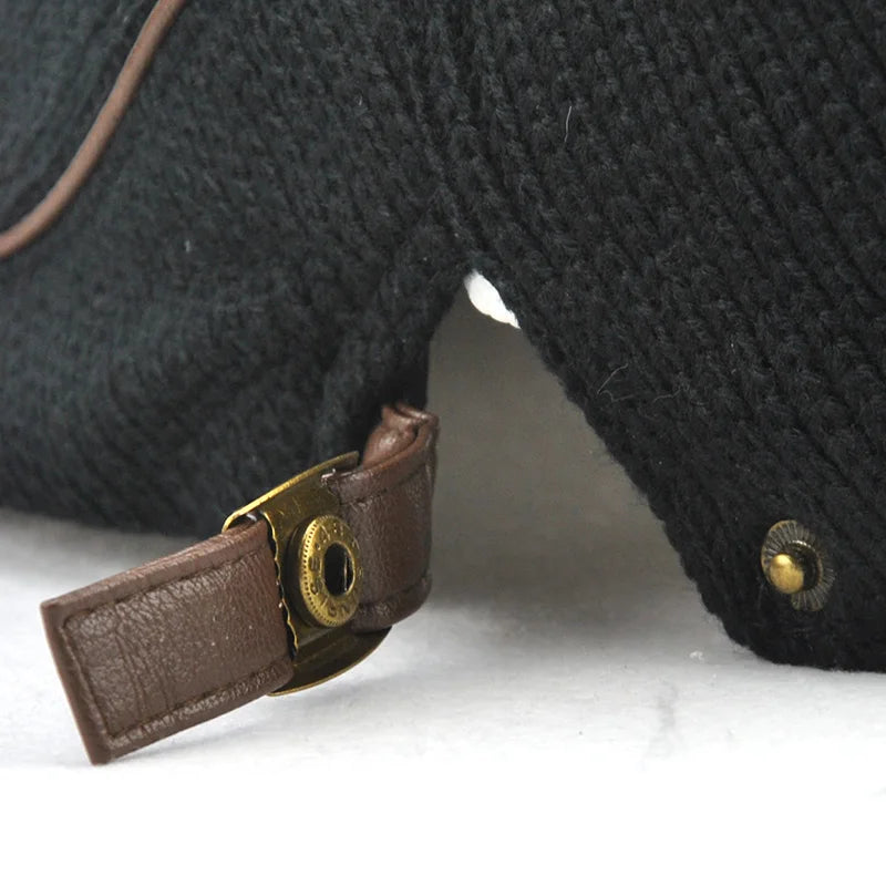 Béret casquette plate tricotée en cuir pour hommes — visière, snapback (v2)