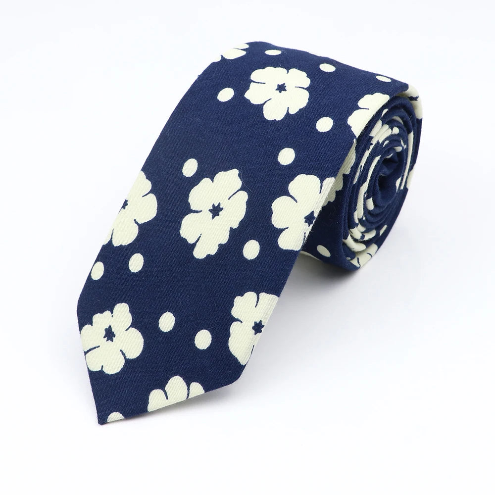 Cravate florale élégante pour hommes et femmes — 100% coton, fleur Paisley, étroite, mariage, décontracté