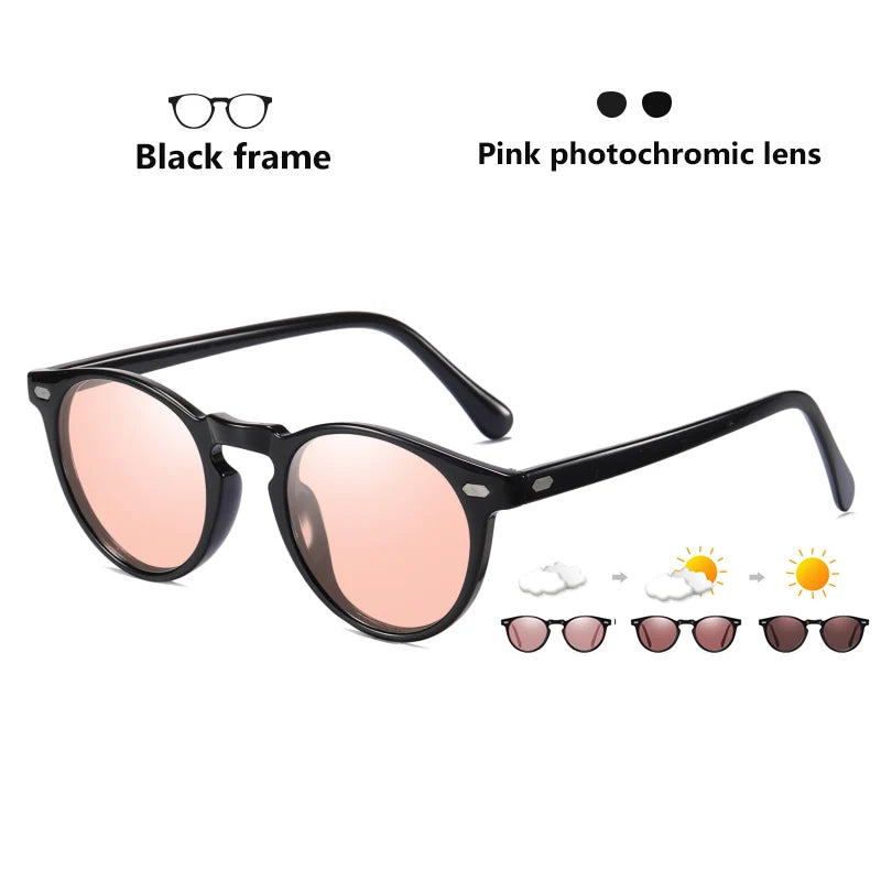 Cooldarer - Unisex Photochromic Sunglasses, Polarized Lenses, for Driving, Small Round TR90 Frame, Anti-Glare, for Men and Women