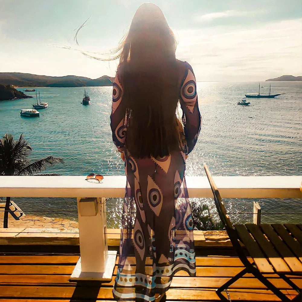Blue Eyes Bikini Cover-Up, Tuniques de plage, Long Kaftan, Robe de plage, Sarong, Maillots de bain