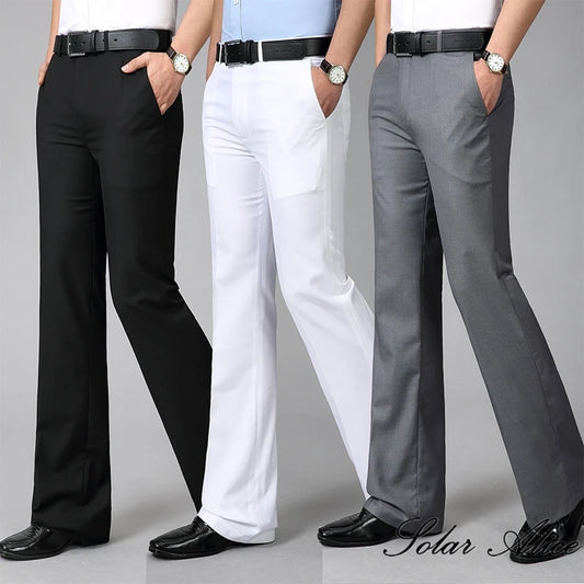 Pantalon décontracté micro-évasé taille moyenne pour homme — botte d'affaires, coupe cloche, 4 saisons, 2024