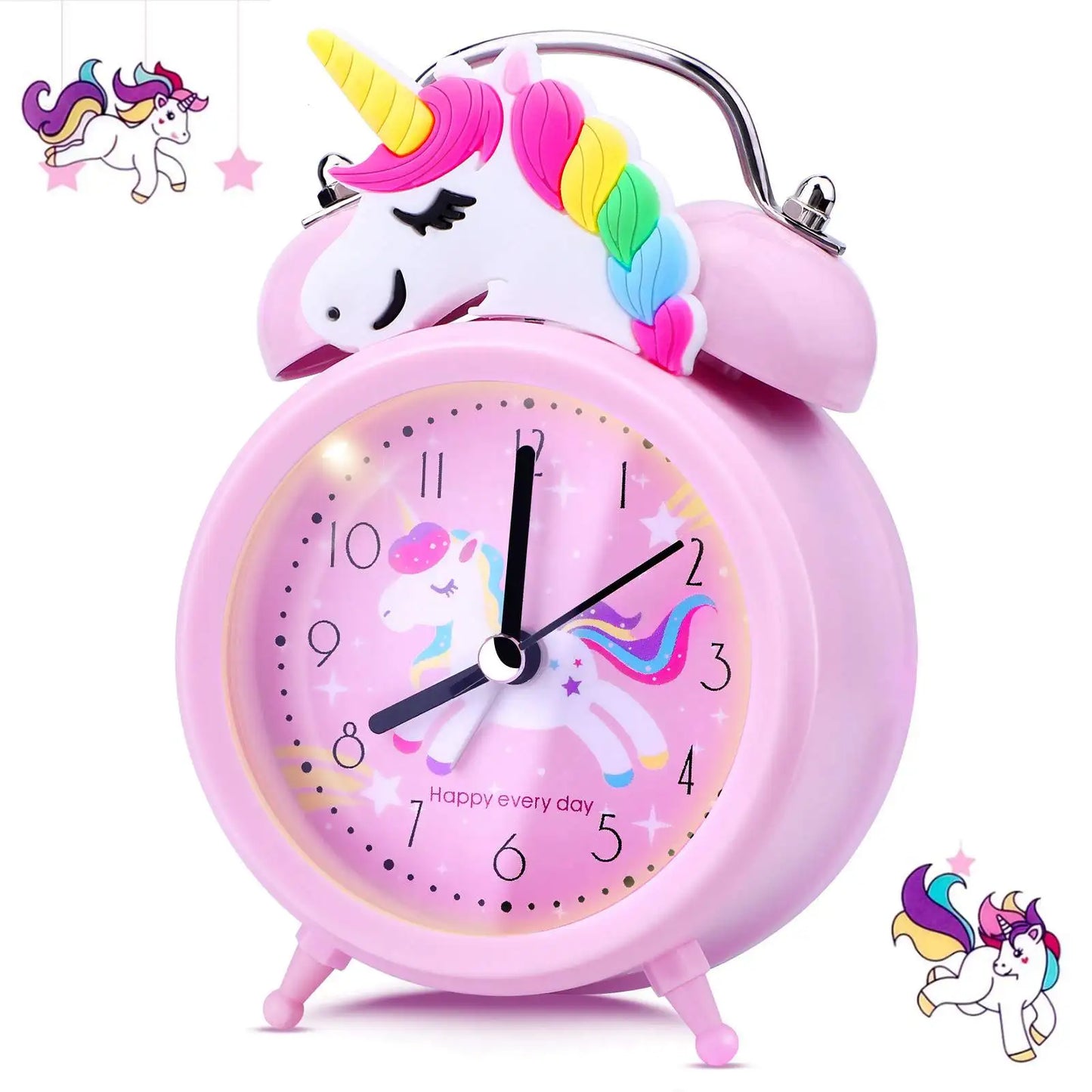 Unicornio para despertador infantil, despertador luminoso, reloj de doble campana con retroiluminación, despertador, bonito reloj de escritorio, decoración del hogar, despertador, radio despertador, regalos para niños