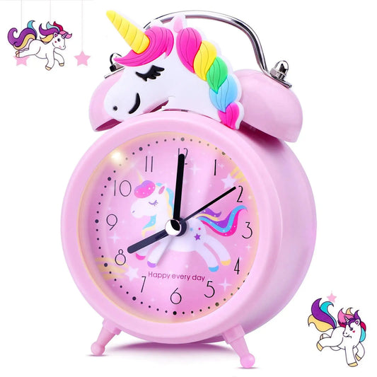 licorne pour Réveil enfant, reveil lumineux,,horloge à Double cloche avec rétro-éclairage,reveil matin, jolie horloge de bureau, décoration de maison, reveil,radio réveil,cadeaux pour enfants