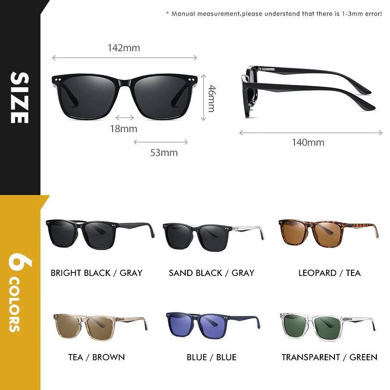 New Trend Square Sunglasses Polarized Sunglasses Men Women Retro Brown Ocean Blue Lens Anti-Glare UV400 Women's Sunglasses