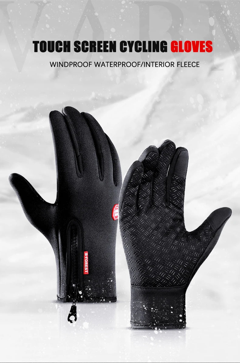 Gants de Sport chauds pour hommes et femmes, cyclisme d'hiver, écran tactile, pêche en plein air, anti-éclaboussures, ski, Snowboard, antidérapants, fermeture éclair
