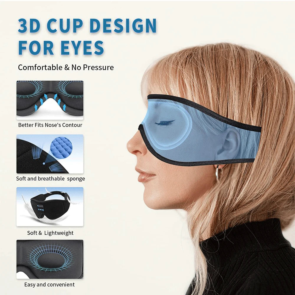 3D Bluetooth Sleep Headphones with Built-in HD Speaker, Eye Mask, Music Playback, Sleep Headset