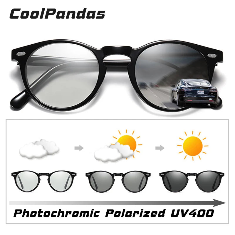 Cooldarer - Unisex Photochromic Sunglasses, Polarized Lenses, for Driving, Small Round TR90 Frame, Anti-Glare, for Men and Women