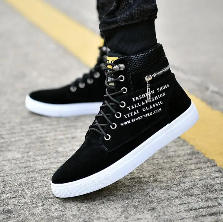 Men's Leather Skateboard Shoes, High-Top Sneakers, Casual Sports Shoes, Street Shoes, Flat Walking Shoes