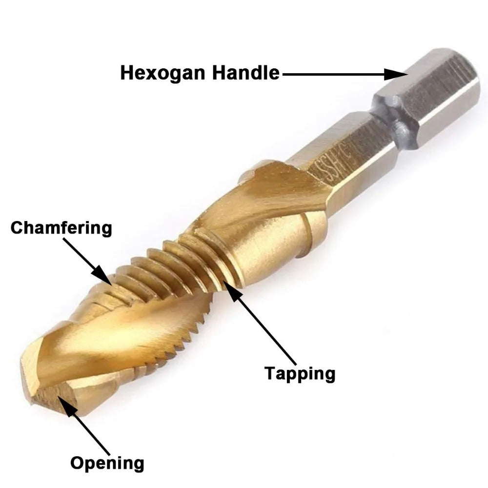 Brocas MeaccelerTap de titanio, vástago hexagonal, rosca de tornillo HSS, máquina de tornillos, macho de roscar compuesto, M3, M5, M6, M8, M10, herramientas manuales