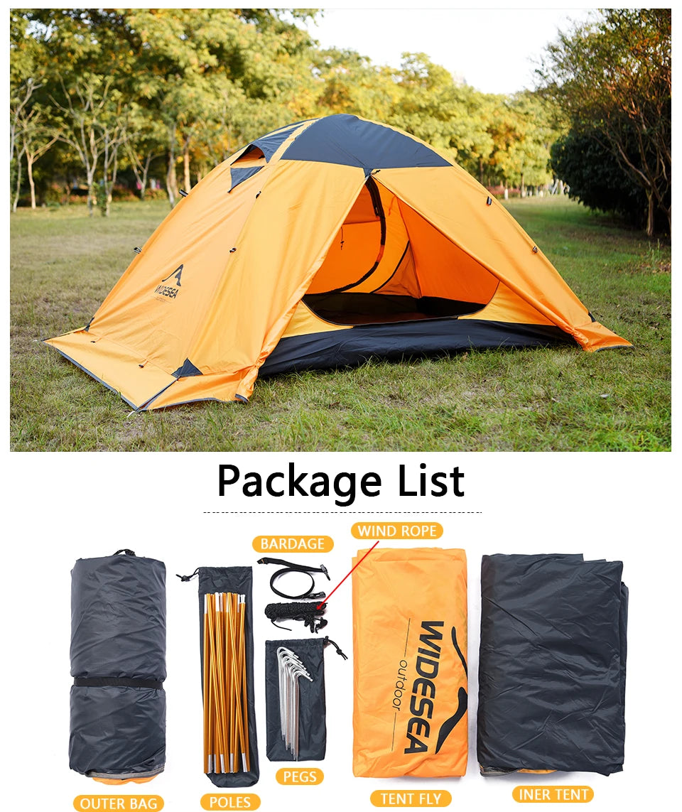 Widesea – tente de Camping touristique pour 2 personnes, plein air, 4 saisons, tige en aluminium avec jupe neige