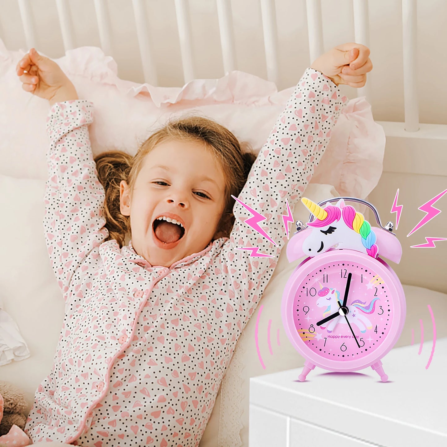 Unicornio para despertador infantil, despertador luminoso, reloj de doble campana con retroiluminación, despertador, bonito reloj de escritorio, decoración del hogar, despertador, radio despertador, regalos para niños