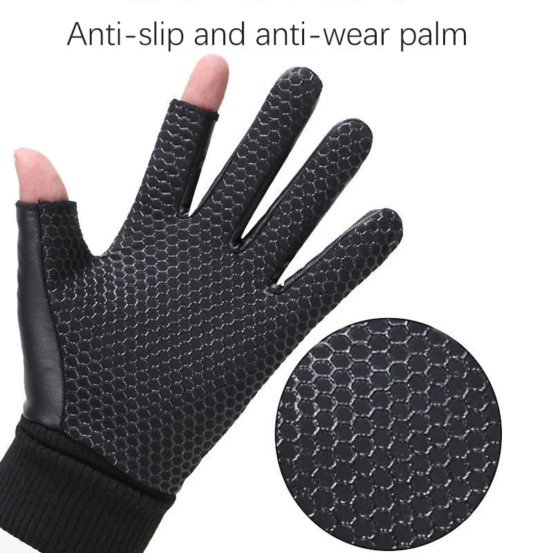 Gants pour hommes automne cyclisme hiver deux doigts velours chaud antidérapant mâle imperméable sport écran tactile randonnée gants de pêche