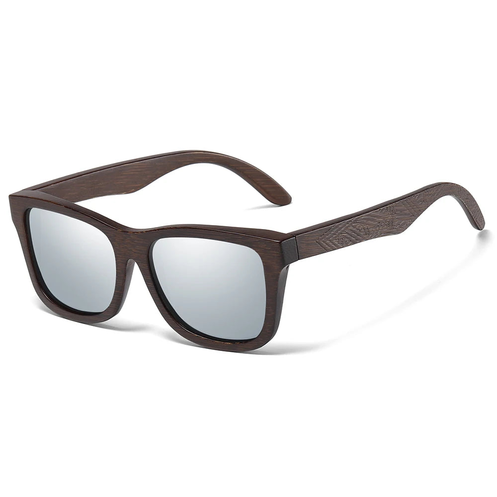 Lunettes de soleil en bois de bambou naturel polarisées faites à la main — miroir, boîte cadeau