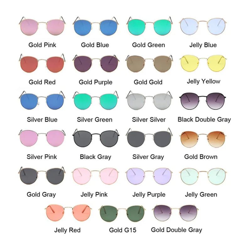 Lunettes de soleil rondes petites en métal pour femme — vintage, voyage, classique, mode, rétro