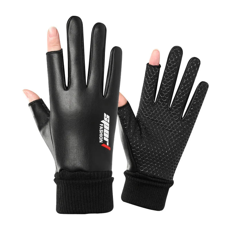 Gants pour hommes automne cyclisme hiver deux doigts velours chaud antidérapant mâle imperméable sport écran tactile randonnée gants de pêche